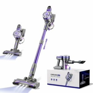 WLOTPO Vacuum Cleaners for Home,Cordless Vacuum Cleaner with Powerful Suction,Stick Vacuum Cleaner Rechargeable,Up to 35 Mins,Lightweight Vacuum for Pet Hair,Carpet,Floor(Purple)