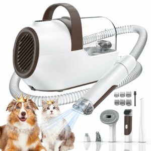 Ozumek Dog Grooming Vacuum, Dog Grooming Kit with Pet Clipper Nail Grinder, 3 Suction Modes Dog Brush Vacuum with 6 Pet Grooming Tools (Brown)