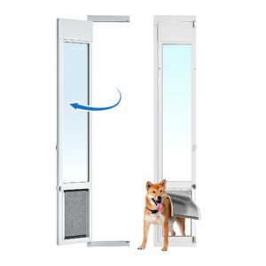 Large Dog Door for Sliding Glass Door,Openable Pet Door for Sliding Glass Doors，All-Metal Framed & Panel & Lock,Adjustable 75 7/8" to 81" Slider Height -Large